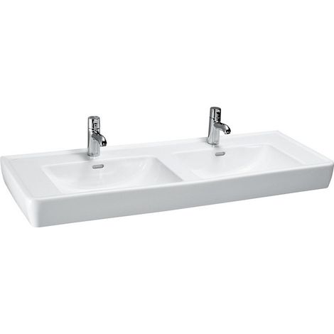 Lavabo double LAUFEN PRO A 1300 x 480 mm avec trop-plein, sans trou pour robinet blanc LAUFEN