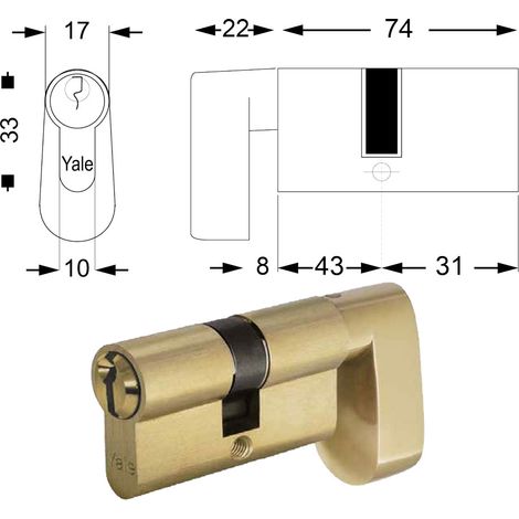 Cilindro Sagomato con Pomolo a Goccia per Porte Bagno +10+38 = 74 26 mm