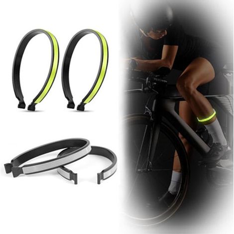 Pinces de pantalon réfléchissantes pour vélo, lot de 4, haute visibilité, protection de pantalon pour cyclisme, vélo de course et course à pied, 2 grises et 2 vertes (1/5)