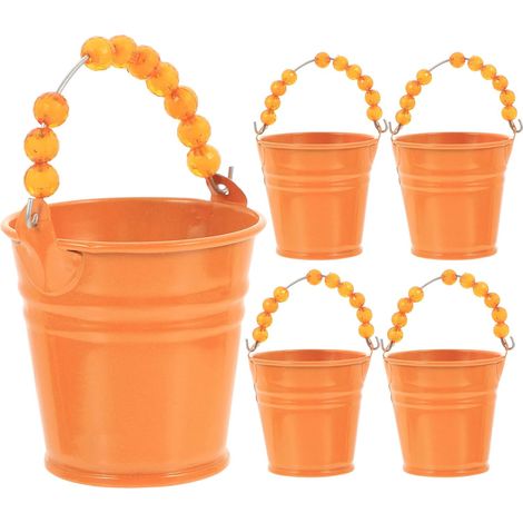 Seau pour Garçon et Filles en Fer Poignée Perle Lot de 5, Orange Léger et Portable, Usage Backyard et Présent, Petit Format Pratique pour Objets Miniatures (1/5)