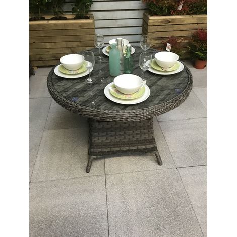 Signature Weave Victoria Wicker 4 Seater Round Dining Table Grey 100cm (1/5)