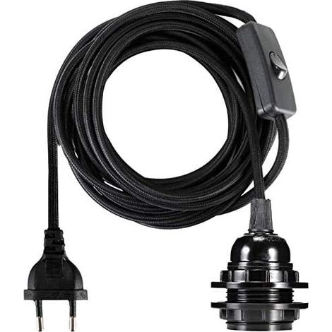 Fil électrique en Tissu 2 Cœurs, Linge de Câble de 3,5 mètres, Douille E27 avec Interrupteur Pour Suspension Luminaire ou Lampe Créative, Noir (1/5)