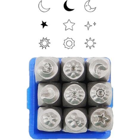 9pcs 3mm Metal Stamping Tools Set, Steel, Sun and Star Design for Jewelry Making (1/4)