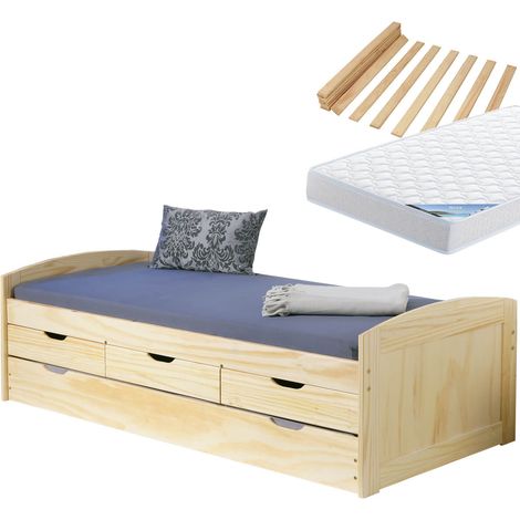OLIVER - Pack Lit à Tiroirs 90x200 + 1 Matelas Ibiza (1/3)