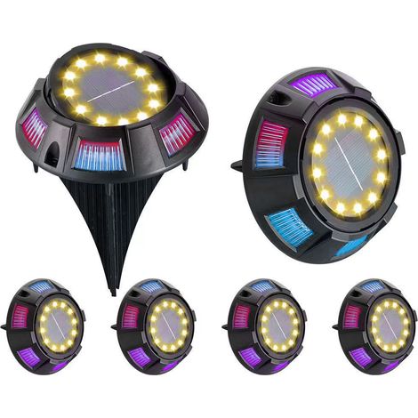 Lot de 4 lampes solaires, LED couleurs changeantes, panneau rotatif, étanche, pour jardin, allée, terrasse (1/5)