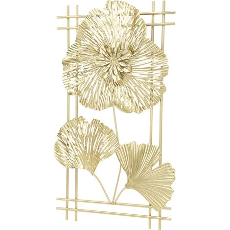 Décoration murale feuille de ginkgo en métal et fer, sculpture murale 3D dorée en forme de feuille de ginkgo pour la maison, le salon ou le bureau