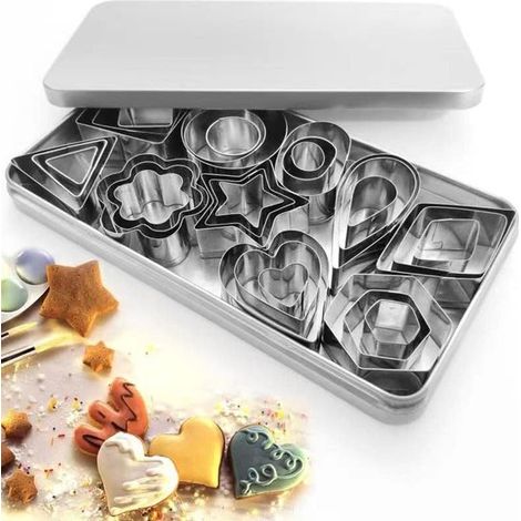 Mini formine per biscotti in acciaio inox, set di 30 stampi in metallo per biscotti, mini stampi per fondente, piccole forme per progetti fai da te, formine per biscotti semplici, varie dimensioni (1/5)