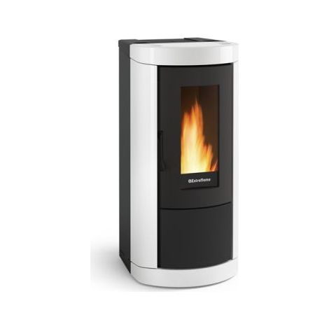 La Nordica Extraflame – Poêle à granulés 8 kW étanche – Trémie 17 kg – Évacuation air chaud dessus – Habillage acier émaillé blanc – RT 2012 (1/8)