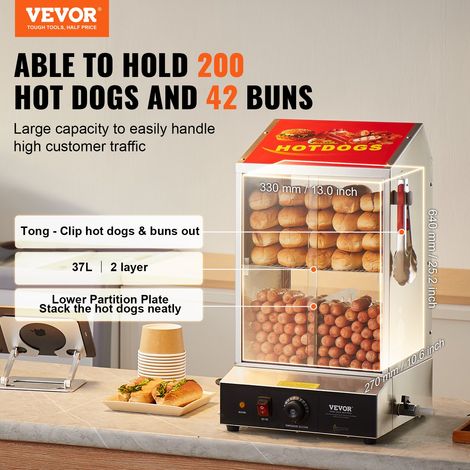 Cuiseur à vapeur Hot-Dogs, 37L, machine à vapeur Hot-Dogs à 2 niveaux, température 30° à 85°, chauffe-petits pains électrique avec… (1/5)