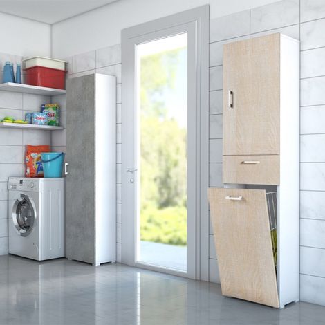 Armoire à linge en bois peu encombrante pour salle de bain