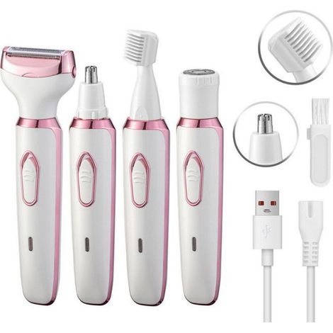 Rasoir Électrique - 4-en-1 - Lames Acier Inoxydable Étanches - Lavable Sous Eau - Portable Pour Corps Et Visage - 1 Pièce (1/4)