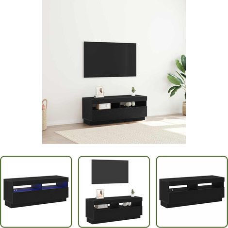 vidaXL Éclairage led - Meuble TV Chêne noir 100 x 35 x 40 cm Bois d'ingénierie (1/5)