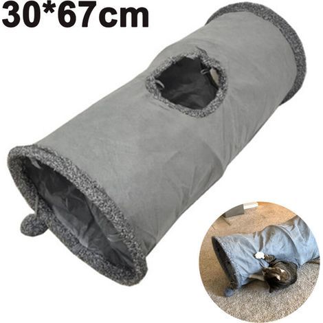 Faltbarer Katzentunnel, strapazierfähiger Wildleder-Spieltunnel mit Ball und Loch, für Katzen, Kaninchen, Kätzchen, Welpen und Kleintiere (1/4)
