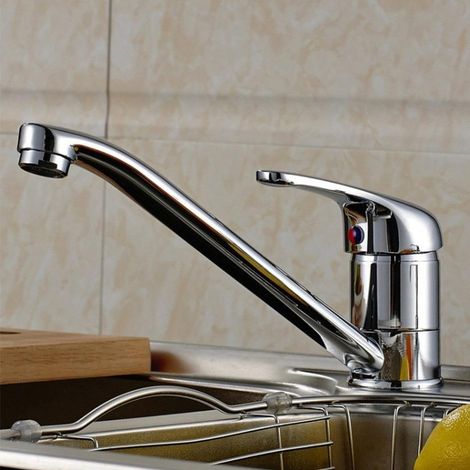 Motorhome Caravan Mixer Tap Single Lever Long Spout Modern Chrome + Flexi Hoses (1/4)