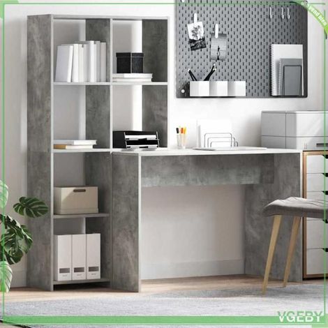 Bureau - 3337252 - Gris béton - Bois d'ingénierie - 4 étagères (1/5)
