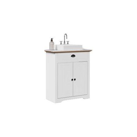 Armoire de lavabo de salle de bain BODO blanc marron 70x35x80 (1/5)