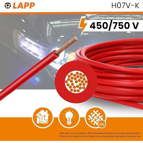 5 m H07V-K 16.0 mm² Red Wiring Cable - Flexible Copper Wire (1/3)