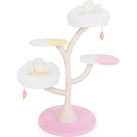 COSTWAY Albero per Gatti, Tiragraffi per Gatti con 2 Piattaforme, Palline Pendenti, Cuscini e Tiragraffi in Sisal, Centro Attività per Gatti Piccoli da Interno, 59 x 59 x 123 cm (1/5)