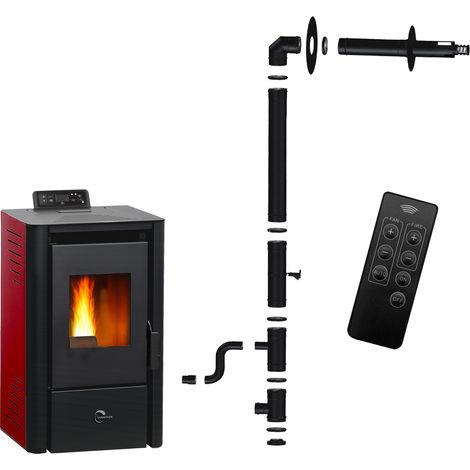 Poêle à granulés étanche Anita 9,4 kW Bordeaux Sannover + Kit d'installation