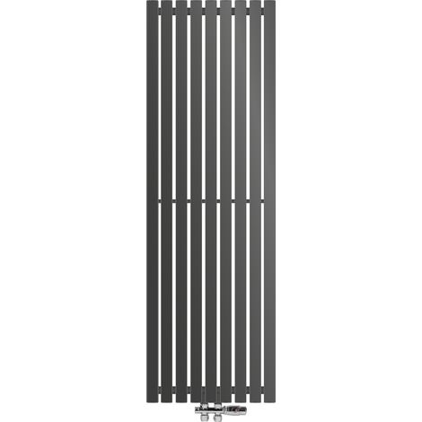 ECD Germany Design Paneelheizkörper Stella Mittelanschluss 480 x 1400 mm Anthrazit mit Anschlussgarnitur inkl. Thermostat Durchgang Boden, Flach Einlagig Vertikal, Heizkörper Badheizkörper Bad Heizung