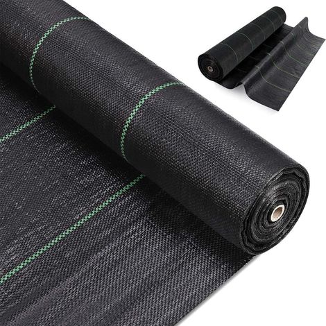 Toiles de Paillage 2m x 100m Géotextile Tissé Anti Repousse Herbe  100g/m² Bache Noire Agricole Toile Anti Mauvaises Herbes Jardin 200m² pour Aménagement Paysager Couvre-Sol (1/5)