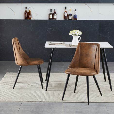 Lot de 2 chaises design en tissu effet daim marron - ROOKIE