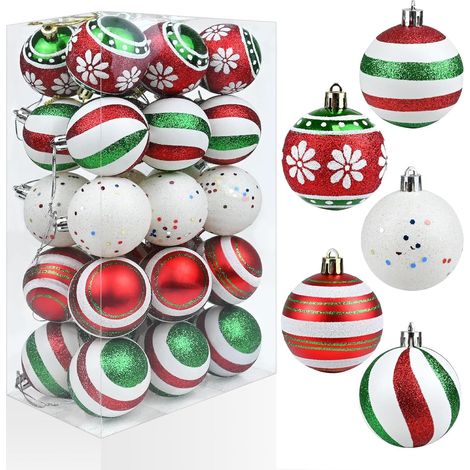 30ct Christmas Balls Ornaments - 2.36’’ Red Green White Christmas Ball Ornaments, Shatterproof Christmas Balls Ornaments for Christmas Tree, Hanging Ornaments for Xmas Trees Holiday Party (1/5)