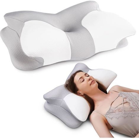 Oreiller Ergonomique Cervical,2 en 1 Oreiller Memoire Forme pour la Nuque pour Les Dormeurs sur Le côté, Dos et Ventre 62×40×9/15cm (1/5)