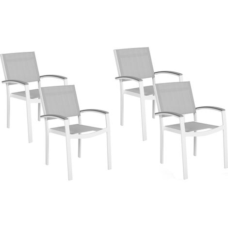 Conjunto de 4 sillas de jardín con estructura de aluminio gris y blanco resistente a la intemperie Pereta