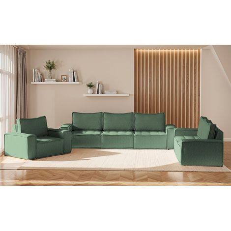 Sofaset Modulsofa-Set 6-teilig SANDE 3-2-1 Stoff Raven Flaschengrün (1/5)