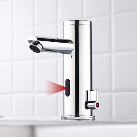 Robinet de salle de bain à capteur infrarouge pour lavabo - Mitigeur automatique de lavabo - Fonctionnement à piles - Chromé (1/5)