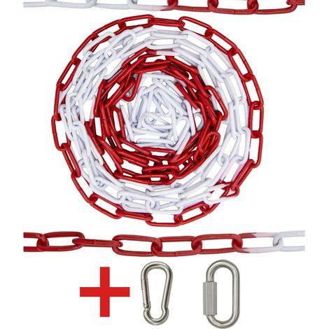 FAMEX 5m Chaîne Métallique de Signalisation Rouge Blanche - 5 mm - pour Chantier, Parking et Sécurisation