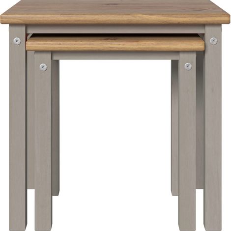 Linea Nest Tables (Set of 2) - Pine - L35 x W53 x H51.1 cm - Grey/Antique Waxed Pine - Flat Packed (1/2)