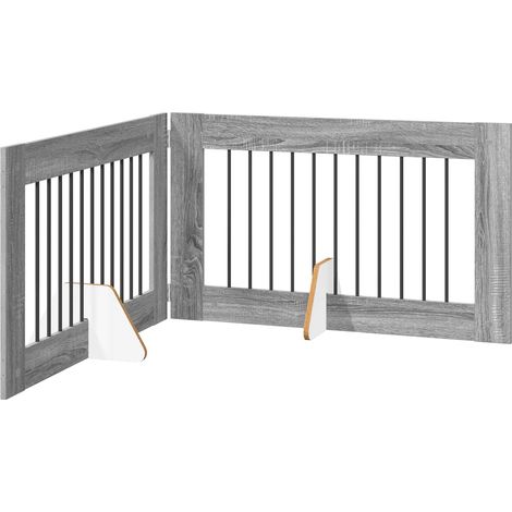 vidaXL Foldable Dog Gate with Stands 2 pcs Grey Sonoma 200.5 cm