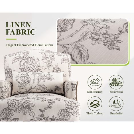 Wahson Fauteuil Salon en lin avec pieds en bois massif – Coussin épais pour confort – Design vintage – Dimensions 86x70x71cm – Disponible en gris et beige