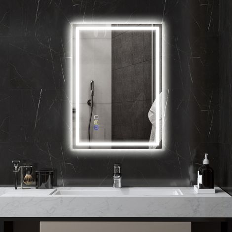 Mirroir de Salle de Bain Anti-Buée avec Lumière LED Réglable, Haut-parleur Bluetooth, Boutons Tactiles, 50x70 cm (1/5)