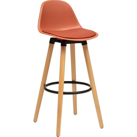 Atmosphera – Chaise de bar Maxon en hêtre et métal 92,5cm rose terracotta – Dossier ergonomique – Siège rembourré – Pour tables hautes