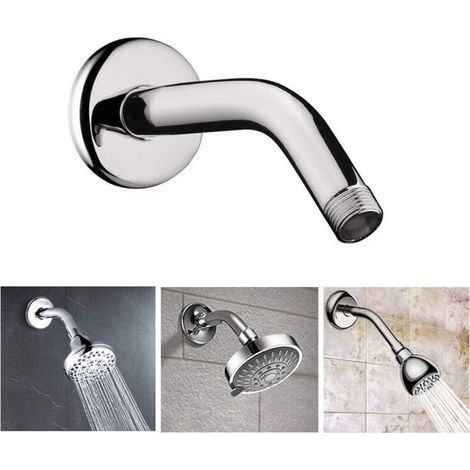 Bras de douche professionnel en acier inoxydable chromé, longueur de 12,8 cm, avec coude mural pour la fixation de la douche. (1/5)
