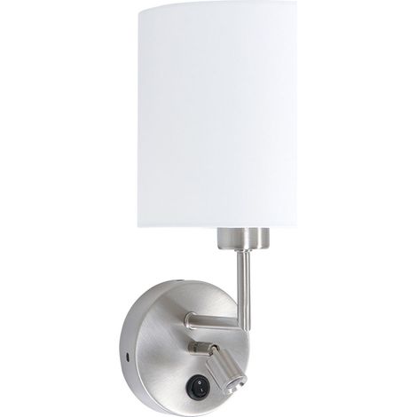 Applique murale liseuse chambre à coucher, métal tissu argent blanc, 1x E27 (1/4)