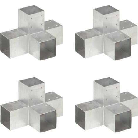 Conectores de postes en X 4 uds metal galvanizado 91x91 mm