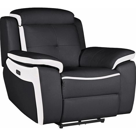 Poltrona relax elettrica in pelle Nero e bianco - ANGELIQUE (1/5)
