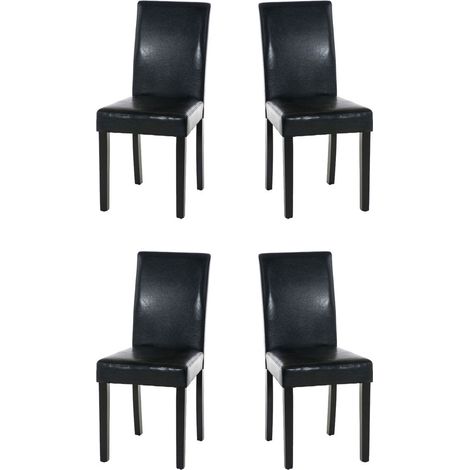 Lot de 4 Chaises de salle à manger Ina similicuir avec pieds en Bois Noir Noir