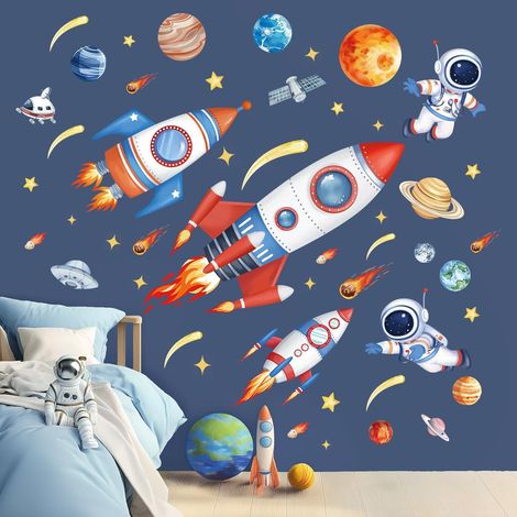 Stickers Muraux Espace Planète Fusée Autocollants Mural Astronaute (1/5)