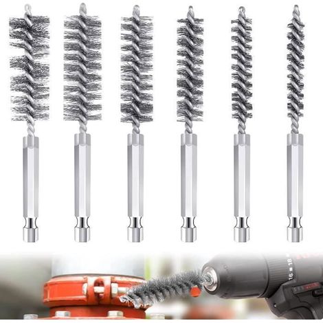 Lot de 6 brosses cylindriques en acier inoxydable pour chaudière - Diamètres 8 à 19 mm (1/4)