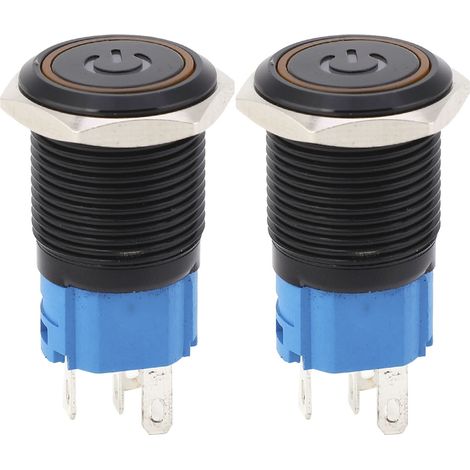 2 interrupteurs métalliques autobloquants noirs, protection IP65, avec voyant LED et symbole, 16 mm (jaune 12 V CC) (1/5)