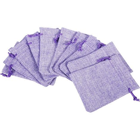 Un lot de 10 sacs à cordon rustiques en toile de jute, parfaits pour distribuer des bonbons lors de fêtes (violet).