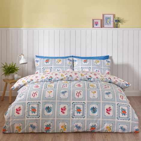 Parure de lit réversible avec Housse de Couette et taies d'oreiller Bleu King Size (1/5)