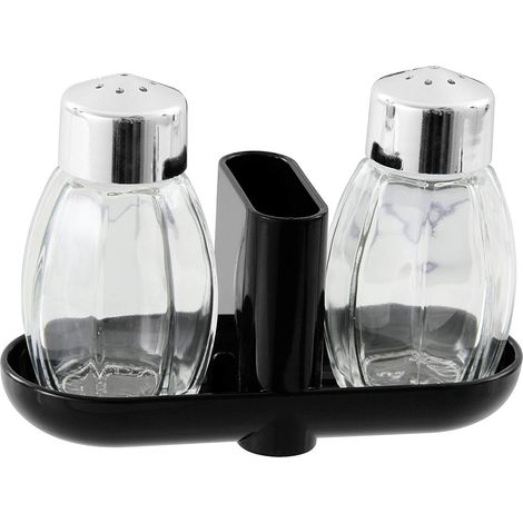 Set de 2 pièces pour sel et poivre, ensemble salière et poivrier, salière, poivrière, Acier inoxydable, Plastique, Verre, 11,5 x 5 cm