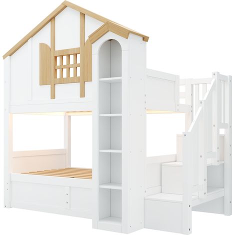 Litera infantil 90x200 cm con cama inferior hidráulica, LED y escalera de almacenaje (1/5)