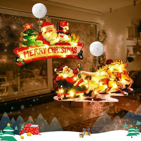 2 Pièces Lumières De Décoration De Noël,Lumières De Démarrage De Noël à Suspendre Avec Ventouse,Lumières De Ventouse De Fenêtre De Noël,Suspension Noel,Alimenté Par Pile,Deco De Noel Interieur (1/5)